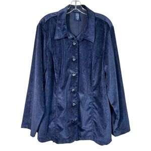 Vintage 90s Blue Damask Burnout Velvet/Suede Button Front Shacket Top Plus Size